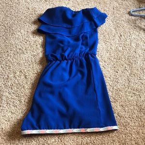 Blue ruffled strapless romper